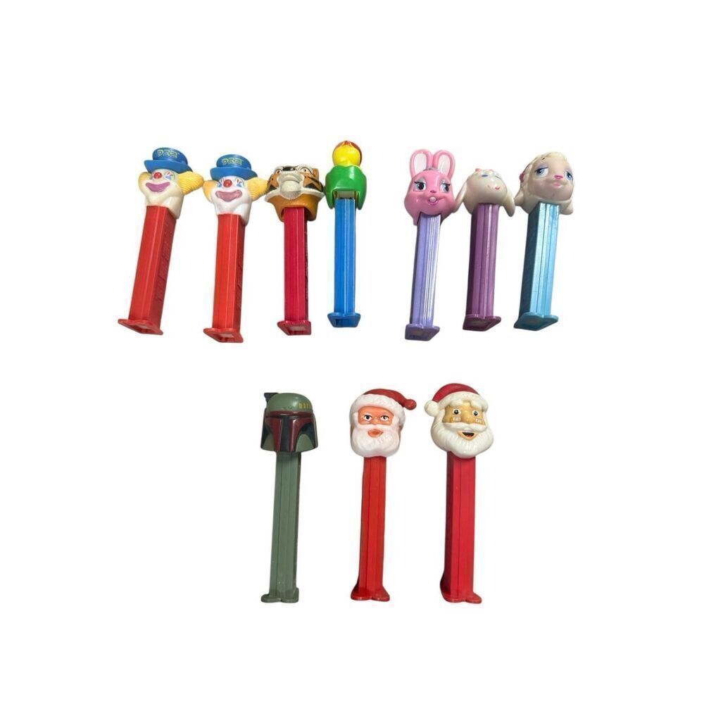 Lot of 10 Christmas Pez Multicolor Santa Bunny Clown Chick Candy Dispensers